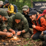 Gruppo di persone che ripassano tecniche di survival
